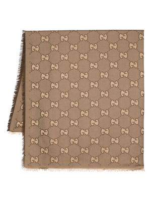 Gucci GG jacquard frayed scarf - Brown