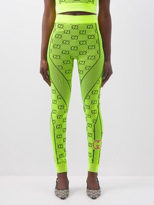 Gucci - GG-jacquard Leggings - Womens - Green