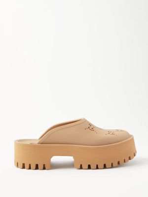 Gucci - GG-leather And Rubber Platform Backless Loafers - Womens - Camel