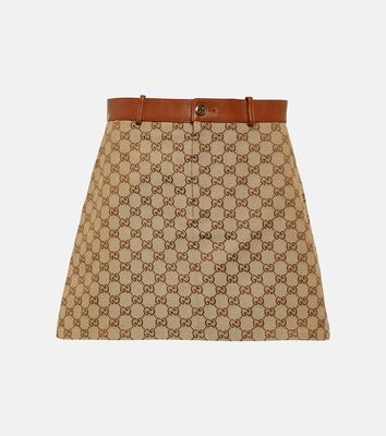 Gucci GG leather-trimmed canvas miniskirt