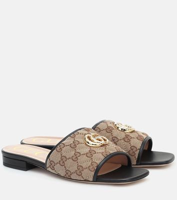 Gucci GG leather-trimmed canvas slides