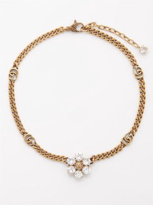Gucci - GG-link Crystal-embellished Chain Choker - Womens - Gold Multi