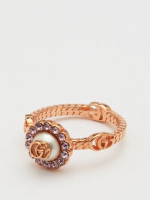 Gucci - GG-link Faux-pearl Ring - Womens - Pink Multi