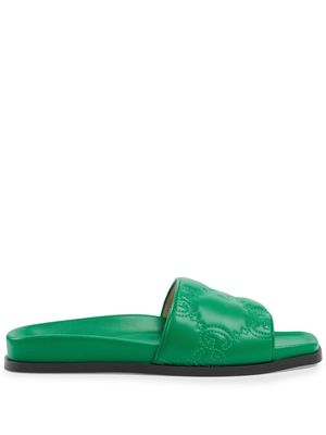 Gucci GG matelassé leather slides - Green
