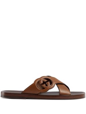 Gucci GG-motif leather slippers - Brown