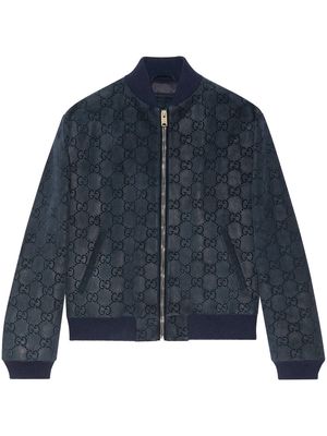 Gucci GG-pattern leather bomber jacket - Blue