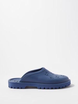 Gucci - GG-perforated Rubber Mules - Mens - Blue