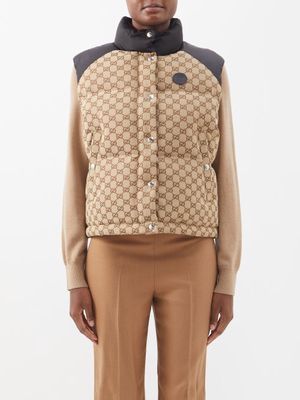 Gucci - GG Quilted Cotton-blend Canvas Down Gilet - Womens - Light Brown Multi