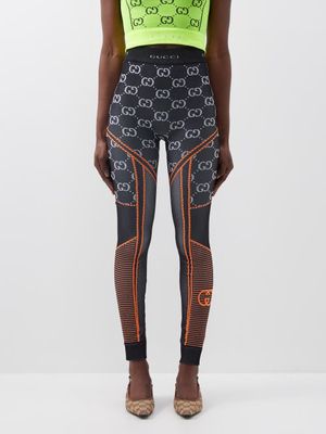 Gucci - High-rise Gg-jacquard Jersey Leggings - Womens - Black Multi