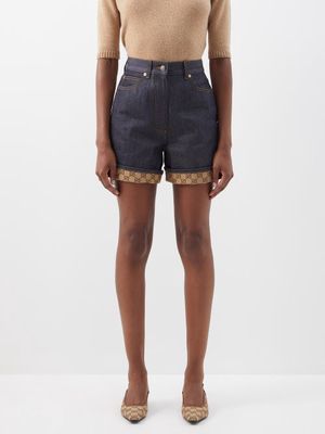 Gucci - High-waisted Denim Shorts - Womens - Dark Denim