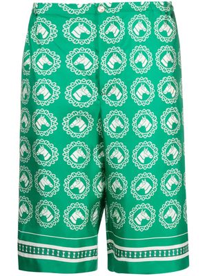 Gucci horse-graphic print silk shorts - Green