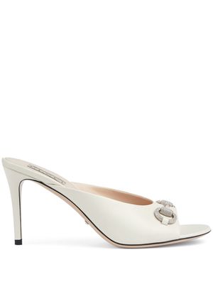 Gucci Horsebit crystal-embellished leather mules - White