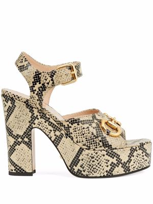 Gucci Horsebit-detail python-print platform sandals - Neutrals