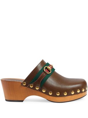 Gucci Horsebit-detail wooden-sole clogs - Brown