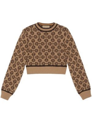 Gucci horsebit intarsia-knit wool-cashmere jumper - Neutrals