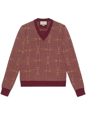 Gucci Horsebit jacquard-knit V-neck jumper - Red