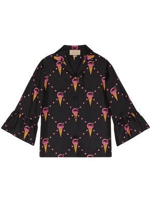 Gucci ice-cream-print silk blouse - Black