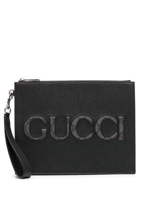 Gucci inlaid-logo grained-leather clutch - Black