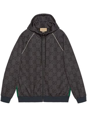 Gucci Jumbo GG-pattern Web-striped hooded jacket - Grey