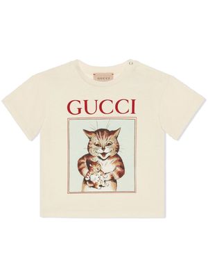 Gucci Kids Baby Cat-print T-shirt - Neutrals