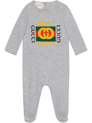 Gucci Kids Baby sleepsuit with Gucci logo - Grey