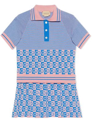 Gucci Kids Blue Knitted Interlocking G Polo Dress