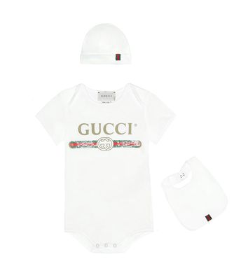 Gucci Kids Cotton bodysuit, bib and hat set