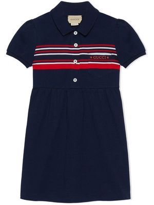 Gucci Kids embroidered-logo polo dress - Blue