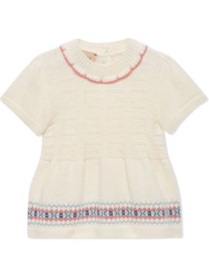 Gucci Kids embroidered logo short-sleeved knitted dress - White