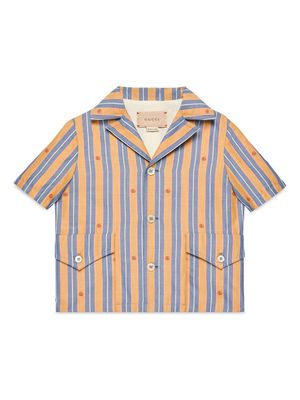 Gucci Kids embroidered-logo striped shirt - Orange