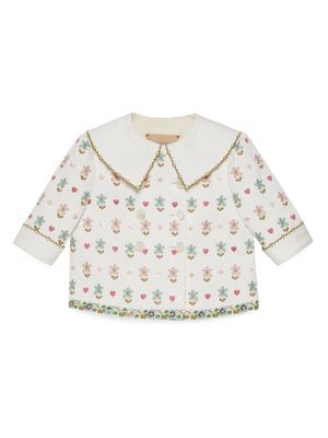 Gucci Kids floral-embroidered cotton coat - White