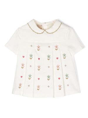 Gucci Kids floral-embroidered peplum blouse - White