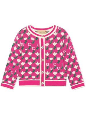 Gucci Kids floral-jacquard button down cardigan - Pink
