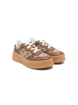Gucci Kids GG-canvas leather sneakers - Brown