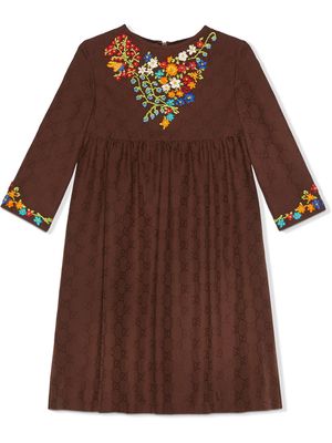 Gucci Kids GG-motif floral-embroidered dress - Brown