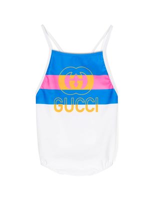 Gucci Kids GG-print striped swimsuit - White