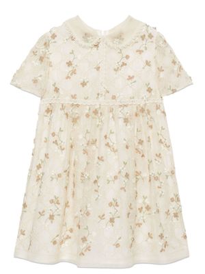 Gucci Kids GG Supreme floral-embroidery silk dress - Neutrals