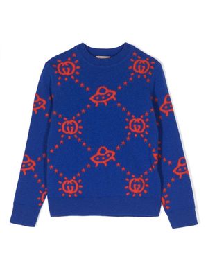 Gucci Kids GG UFO-intarsia wool jumper - Blue