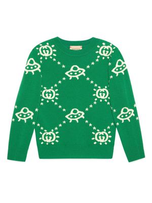 Gucci Kids GG UFO-intarsia wool jumper - Green