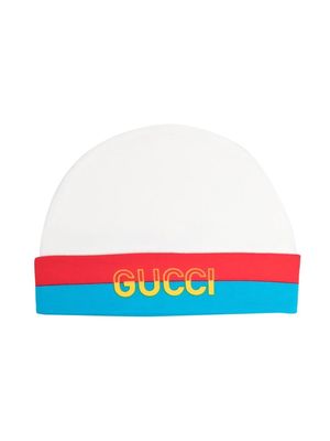 Gucci Kids intarsia logo-knit beanie - White