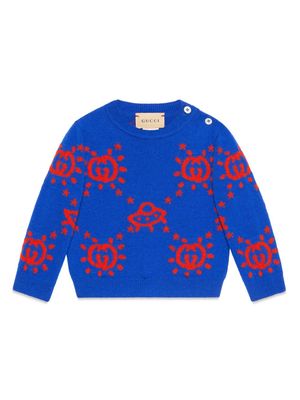 Gucci Kids Interlocking G logo intarsia-knit jumper - Blue