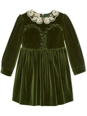 Gucci Kids lace-trim velvet dress - Green