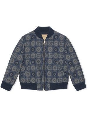 Gucci Kids logo-embroidered denim bomber jacket - Blue
