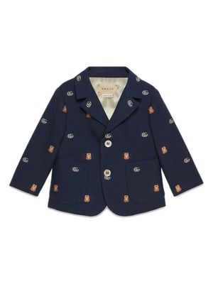 Gucci Kids logo-embroidered single-breasted blazer - Blue
