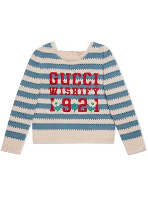 Gucci Kids logo-embroidered wool jumper - White
