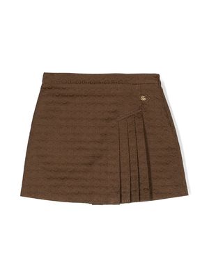 Gucci Kids logo-jacquard pleated short skirt - Brown