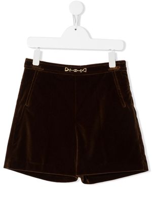Gucci Kids logo-plaque velvet shorts - Brown