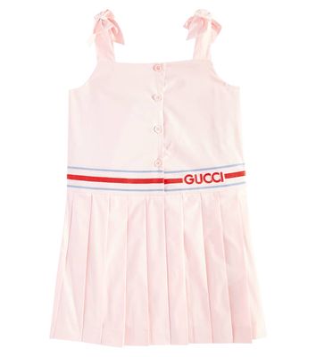 Gucci Kids Logo pleated cotton-blend dress