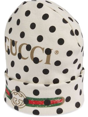 Gucci Kids logo-print fine-knit beanie hat - White