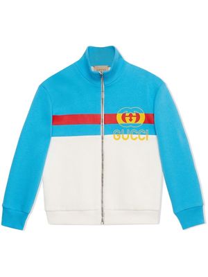 Gucci Kids logo-print jersey zip jacket - Blue